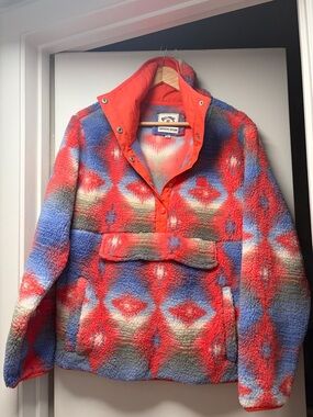 Billabong Red, Blue & Cream Aztec Sherpa Pullover